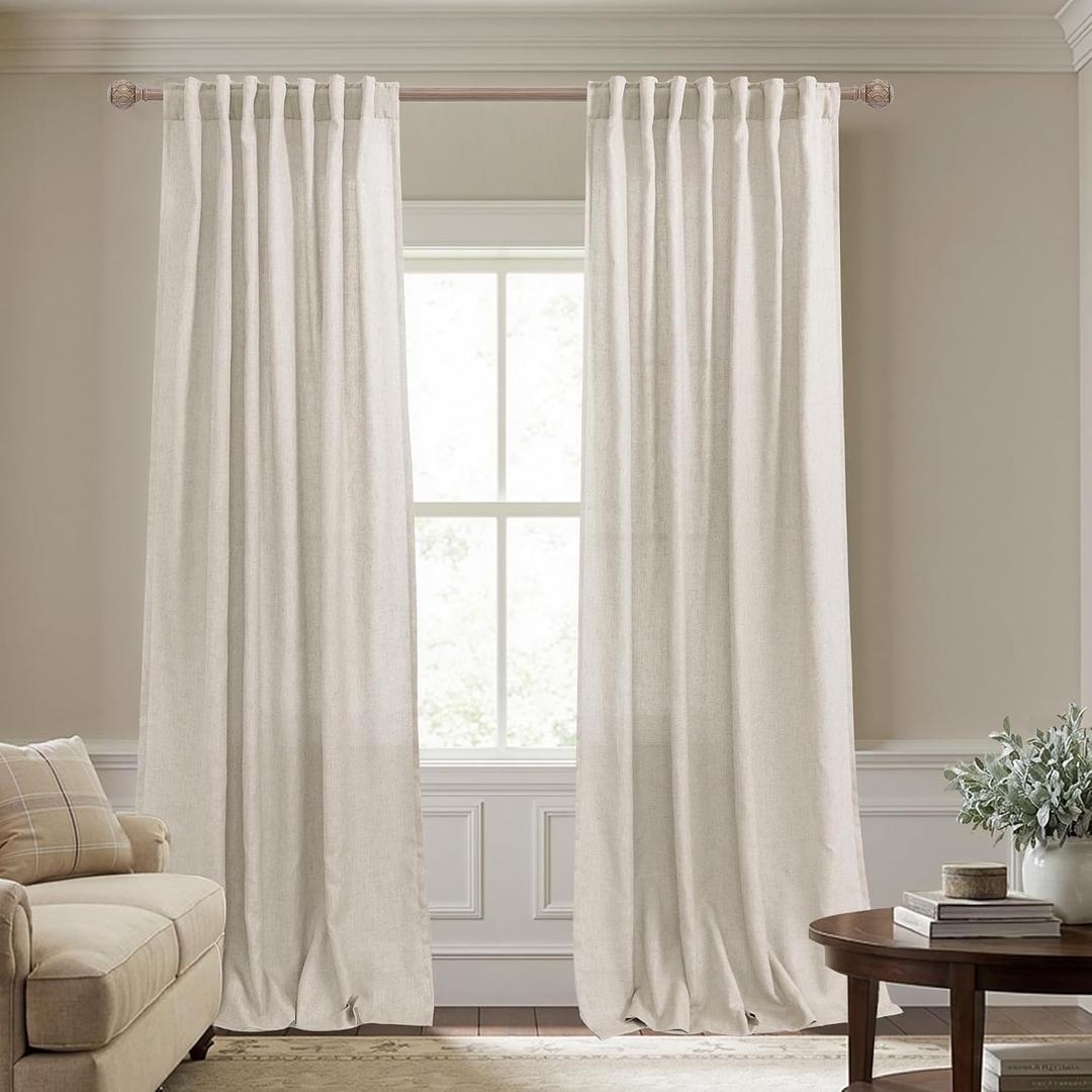 KOUFALL Tan Curtains 108 Inches Long for 9FT High Ceiling Living Room,Rustic Farmhouse Decor Linen Sheer Window Treatments for Family Room 2 Panels Set
