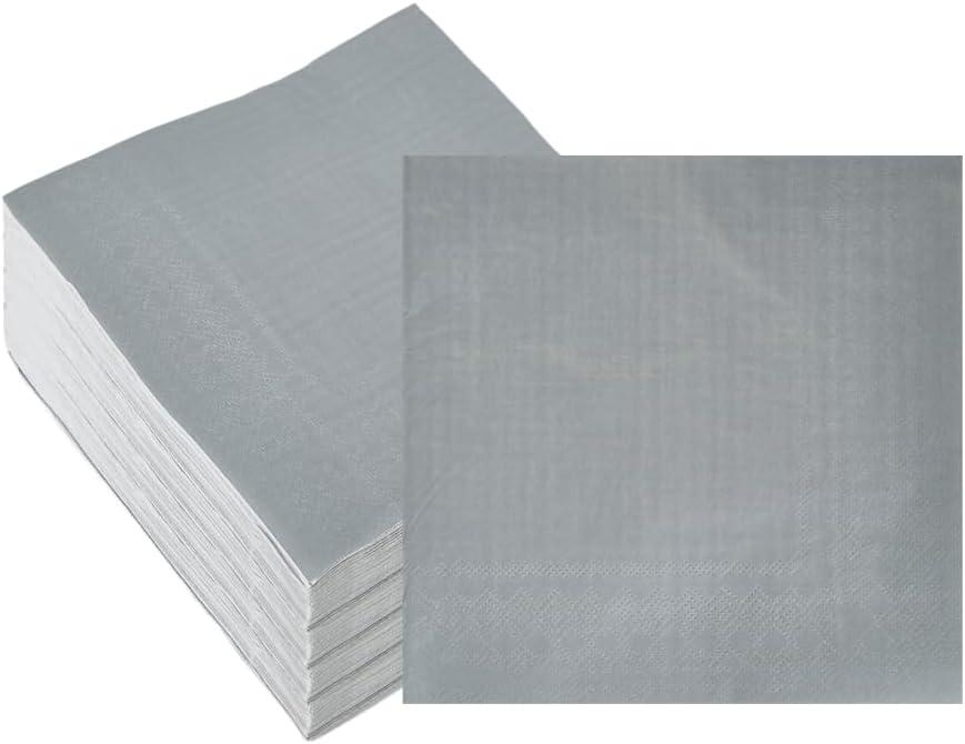 Ottin 50-pack Silver Paper Dinner Napkins,3-Ply 6.5 x 6.5 Inch Disposable Luncheon Party Napkins for Birthday, Wedding, Party, Engagement, Anniversary, Graduation, Easter, Valentine's Day