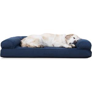 Furhaven Cooling Gel Dog Bed for Large Dogs w/ Removable Bolsters & Washable Cover, For Dogs Up to 95 lbs - Quilted Sofa - Navy (Blue), Jumbo/XL