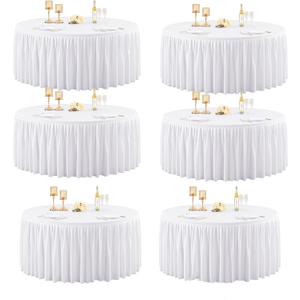 60Inch White Round Tablecloth,6 Pack Wrinkle Resistant 5ft Spandex Tablecloth,Washable Stretchy Polyester Table Cloth Round Cover for Dining Table,Wedding,Reception Banquet, Birthday Party, Buffet