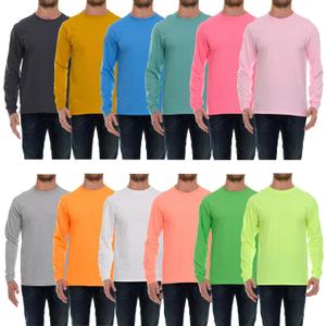 BILLIONHATS Mens Long Sleeve Colorful T-Shirts, 100% Cotton - Crew Neck Bulk Tees for Men, Wholesale Sleeved Tshirt Packs (Small)