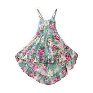 Mud Kingdom Floral Girls Party High Low Boho Dress Midi Length Sleeveless Vintage Beach Holiday M