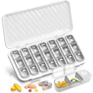 Pill Organizer 3 Times A Day - GloDeals Weekly Pill Organizer 2 Times A Day, Large Pill Box 7 Day Medicine Organizer Pill Case, Pill Container Holder, Daily Pill Box 3 Times A Day, for Vitamin, White