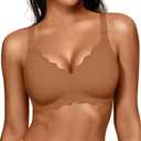 OEAK Women Bras No Underwire Scalloped Push Up Buttery Soft Tshirt Bra Seamless Full Coverage Convertible Everyday Bra Coffee XL