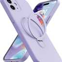 Magnetic Stand for iPhone 12, Liquid Silicone, [Compatible with MagSafe][Built-in Kickstand&Ring Holder] Anti-Scratch Soft Microfiber Lining, Light Purple