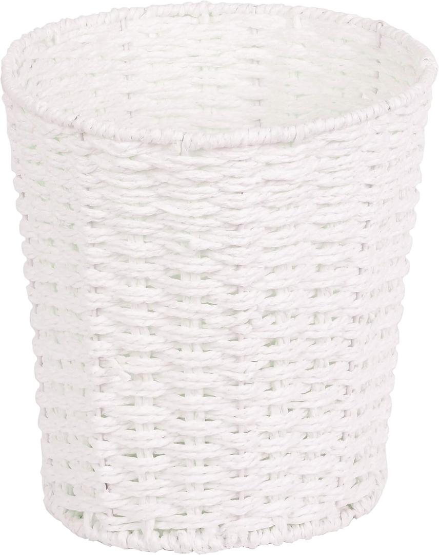 Zuvo Round Wicker Waste Basket Paper Bin - Wicker Trash Basket - Woven Trash Can Rubbish Basket for Bedroom, Bathroom, Offices or Home (White)