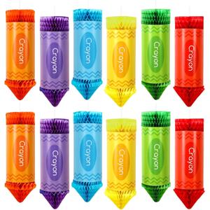 12 Pcs Back to School Decorations, Colorful Crayon Pencil Honeycomb Classroom Ceiling Decorations for First Day of School Office Birthday Party Supplies Decor