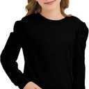 Girls Puff Sleeve Cute T Shirts Kids Fall Tops Crewneck Clothes Loose Fit 5-14Y (Black)