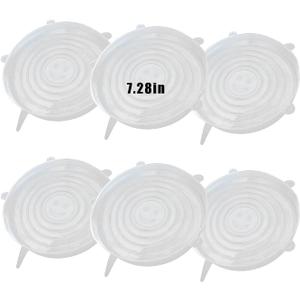 6 Pcs Silicone Stretch Lids Reusable and Durable Silicone Container Covers for Food Storage Expandable Bowl Covers Dishwasher & Freezer Safe (7.28in)