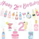 Hahafelt 21st Birthday Decorations Champagne Wine Bottle Martini Banner Swirls Glitter Happy 21st Birthday Banner Decorations Happy Bday Party Twenty-one Year Old Decor for women men(Cute)