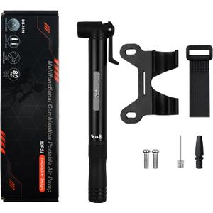 ENLEE Mini Bike Pump & Ratchet Handle, Protable Presta & Schrader Bicycle Pump, Compact Bike Pump for Road, Mountain and BMX Bikes with Ball Pump Needles, High Pressure 80 PSI-(Black)