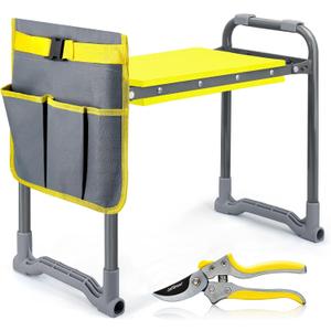 Jardineer Garden Kneeler and Seat Heavy Duty with Handles - 2-in-1 Foldable Padded Gardening Kneeler for Seniors, Ergonomic Yellow Kneeling Bench & Pad, Bypass Pruner Included (330lbs Capacity)