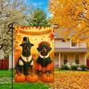 IVN Happy Thanksgiving Garden Flag 12x18 Inch Double Sided Dog Pilgrim Pumpkin Maple Leaf Outdoor Yard Flag for Outside Front Door Lawn Porch Patio Welcome Decor