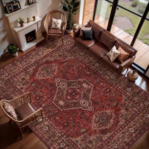 Tangsoo Red 8x10 Washable Area Rugs for Living Room, Non Slip Large Rug