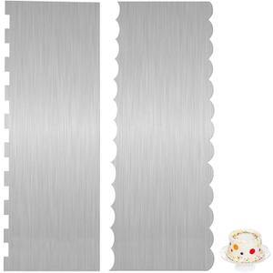 2Pcs Stainless Steel Cake Scraper Large Smoother Cake Scraper Smoother, Double Sided Patterned Edge Stripe Edge Cake Icing Smoother for Mousse Butter Cream Cake Decoration (GD-0203)