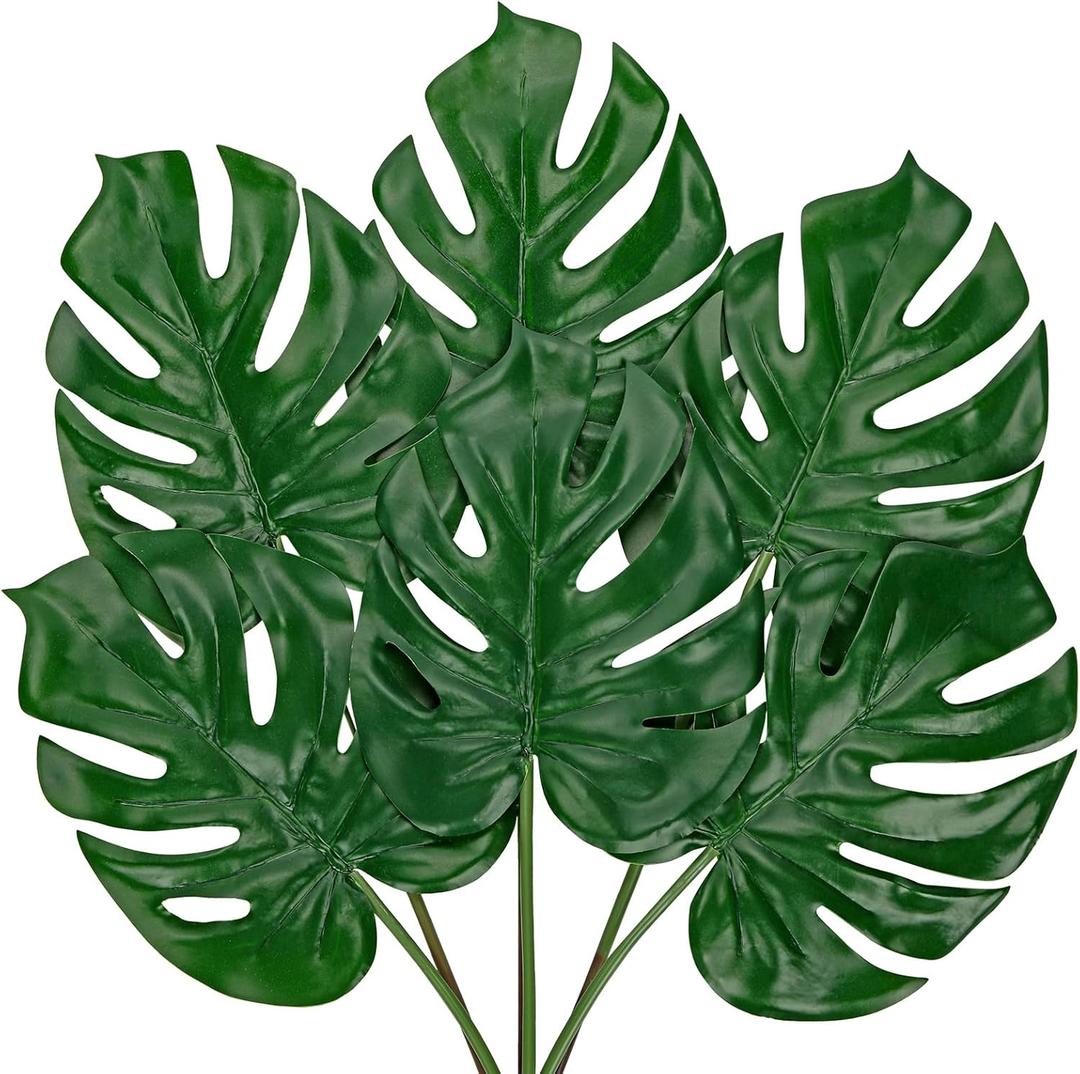 6 Pack Artificial Monstera Leaves with Long Stem for Vase - Fake Tropical Plants Palm Leaves Realistic Philo Turtle Leaves for Home Wedding Party Decor - Small 6 Pack Artificial Monstera Leaves with Long Stem for Vase - Fake Tropical Plants Palm Leaves Realistic Philo Turtle Leaves for Home Wedding Party Decor - Small