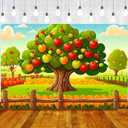 Apple Tree Theme Backdrop 7x5ft Happy Children's Birthday Party Farm Apple Orchard Photo Banner Decoration Background for Cafe Coffee Bakery Shop Preschool