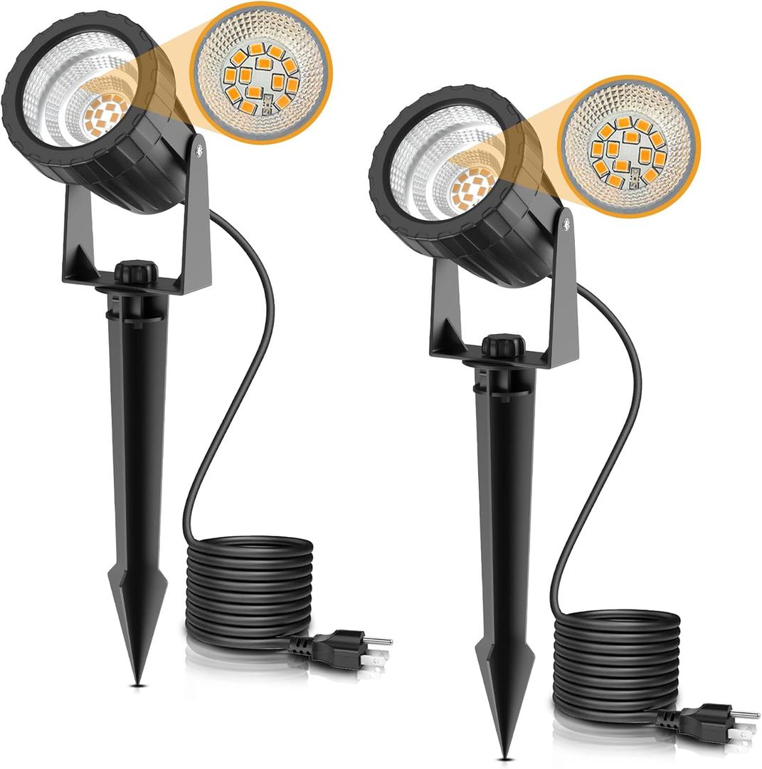 L LOHAS LED 12W Dusk to Dawn Outdoor Lighting, Auto On/Off 3000K Landscape Outdoor Spotlight, IP66 Waterproof Plug in Spot Lights for Yard, Garden, House, Pathway, Plant(2 Pack)