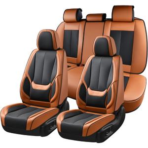 Coverado Car Seat Covers Full Set, Seat Covers for Cars, Black Car Seat Covers Front Seats and Back Car Seat Protector Waterproof, Leather Car Seat Cushion Universal Fit for Most Cars Brown