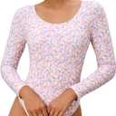 One Piece Bathing Suit for Women Long Sleeve High Cut Back Tie Knot Swimsuit Scoop Neck Cutout Athletic Swimwear (S)