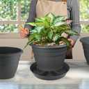 4 Pack Plant Saucer 14 inch, Plastic Plant Saucers for Indoors, Raised Middle Plant Trays for Pots, Water Tray for Plants, Plant Stand Water Catcher Tray, Pot Saucers for Plants (Black)