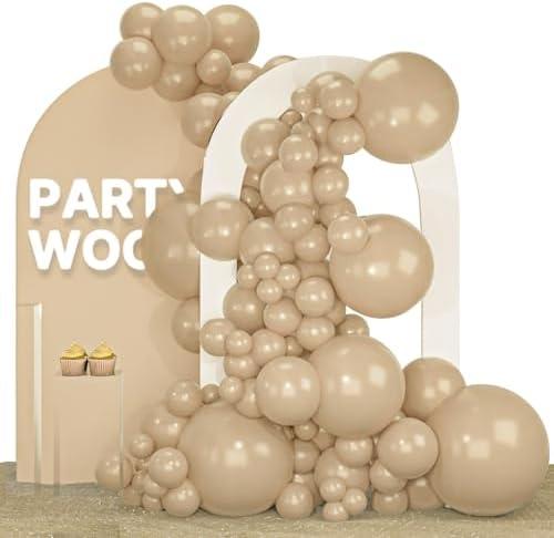 PartyWoo Cream Balloons 140 pcs Different Sizes of 18 12 10 5 Inch Beige Ivory Nude Neutral Boho Fall Latex Balloons for Graduation Birthday Baby Shower Jungle Theme Party Decorations Brown-F56