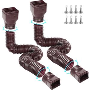 Gutterlix 2 Pack Flexible Gutter Downspout Extensions Extendable from 21" to 67", Downspout Extender Comes with Adapters, Thickened Down spout Drain Extension for Rainwater Drainage(Brown)