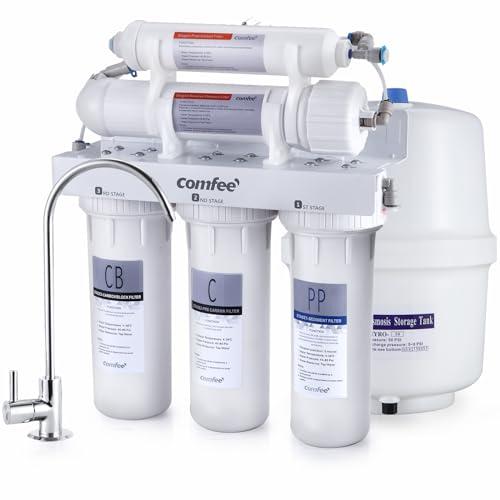 COMFEE’ CMP10 5-Stage Reverse Osmosis System, NSF Certified Water Filter for Under Sink, Easy DIY Installation, Ultra Safe Drinking Water Filtration System, Leak-Free RO System, 75 GPD