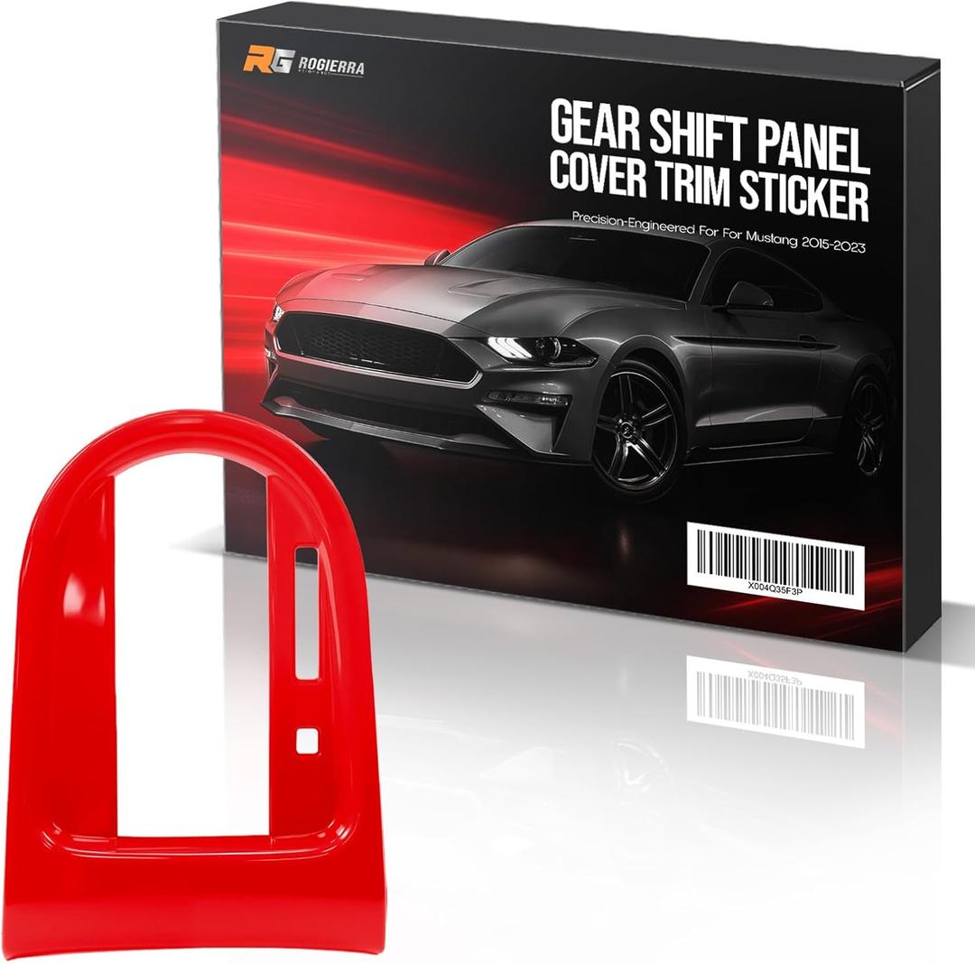 Rogierra Gear Shift Panel Cover Trim Sticker for Ford Mustang - Interior Decorative Frame in Red - Fits 2015 2016 2017 2018 2019 2020 2021 2022 2023 Models