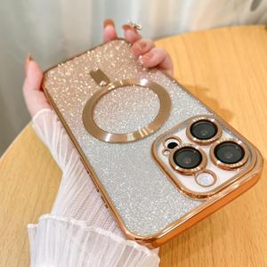 Phone Case Designed for 14 Pro Max Glitter Bling Plating Phone Cover Shockproof Protection Anti-Scratch Case for Women - Gold