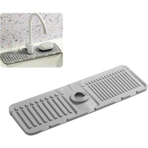 Faucet Mat for Kitchen Sink - 2024 Upgraded Premium Silicone Splash Guard with Fast Drying Properties - Protective Sink Tray Ideal for Stone Sinks in Kitchen & Bathroom (1, Gray)