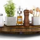 Farmhouse Oak 18" Lazy Susan Turntable Organizer for Cabinet, Round Wooden Lazy Susan Organization and Storage for Dining Table, Pantry, Kitchen, Countertop, Cupboard, Home Decor, Walnut Wood 