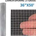 AMAGABELI GARDEN & HOME 36in x 50ft 1/8 inch Hardware Cloth 27 Gauge Galvanized Steel Chicken Wire Mesh Roll Fence Mesh for Bee Screen Plant Supports Poultry Netting Square Snake Fencing Gopher