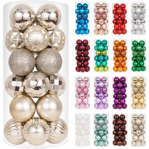 XmasExp Christmas Ball Ornaments (1.57", Champagne Gold) 24ct Christmas Ball Ornaments Shatterproof Xmas Tree Hanging Balls Decorations Perfect for Holiday Wedding Christmas Decor