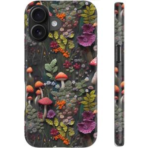 for iPhone 16 Case CuteWireless Charging Compatible  Dual-Layer Hard Shell + Silicone Cover - Trendy Design  Protective Phone Case for Women - Whimsigoth Mushroom Forest