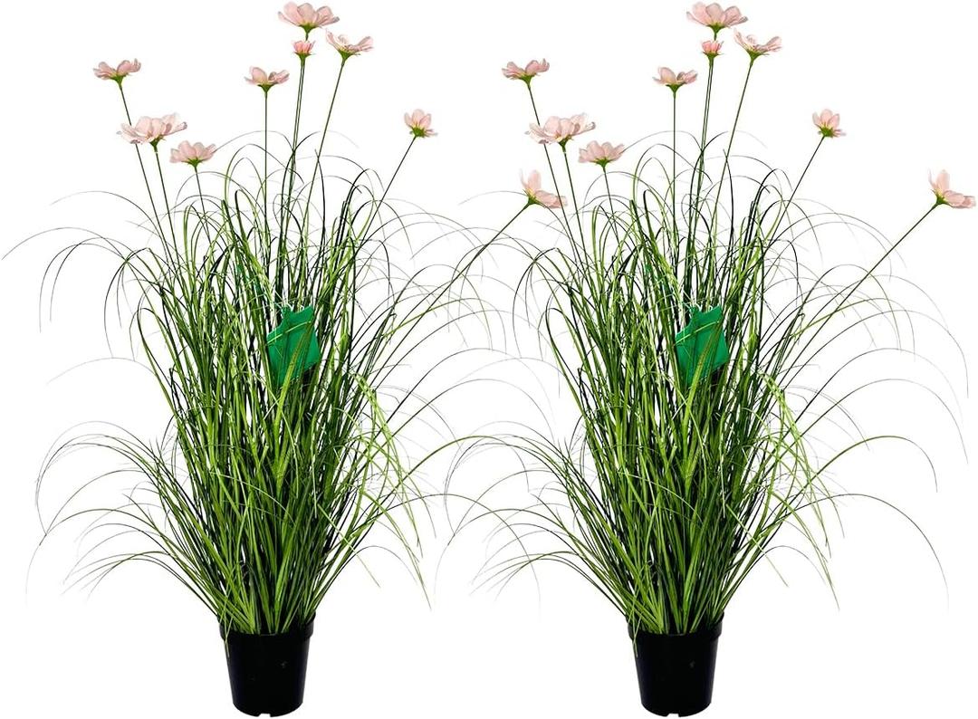35 Inch Artificial Tall Grass with Pink Cosmos Flowers, Fake Floor Plants, Faux Grass Plants, Indoor and Outdoor Home Decoration(2pack, 3ft)