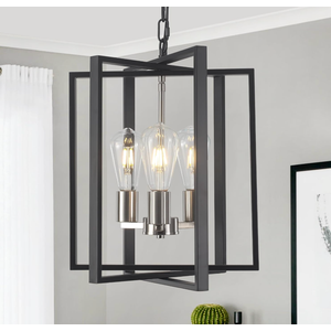 Modern Farmhouse Chandelier for Dining Room, 3 Light Black and Nickel Entryway Light Fixture Adjustable Pendant Lights Kitchen Island Rustic Hanging Chandelier for Foyer Living Room Hallway Bedroom