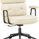 OLIXIS Ergonomic Home Office Desk Chair, PU Leather Computer Chair with Lumbar Support Adjustable Height Rolling Swivel Executive Task Armrests Chair, Off-White, 1pc