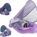 Mambobaby Float Baby Float with Canopy & Tail Non-Inflatable Infant Pool Floats Adjustable Safety Strap Toddler Swim Trainer (Purple), Large For 3-24 months babies