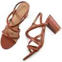 Aomigoct Chunky Heels for Women Prom: Brown 6.5 Comfortable Strappy Open Toe Heeled Sandals - Ankle Strap Wedding Dress Heel Shoes Size 10