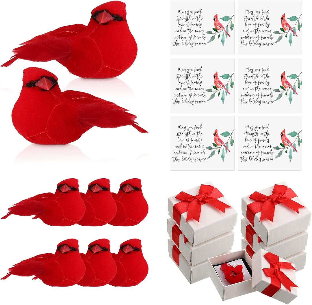 2 x 6 Sets Lucky Red Cardinal Bid with Card and Gift Box - Small Good Luck Charms Ornament Christmas Cardinals Decor, Memorial Sympathy Gifts for Women Men
