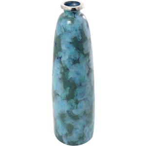 Deco 79 Glass Handmade Vase with Silver Rim, 10" x 10" x 34", Teal