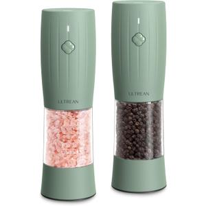 Ultrean Pepper Grinder, Electric Salt and Pepper Grinder Set with USB-C Rechargeable, Spice Mill, 6 Adjustable Coarseness, LED Light, Larger Capacity, Gift for Women Mom, Green (3-Sage)