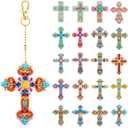 Henoyso 20 Pcs Diamond Art Painting Keychains Kits for Adults 5d Double Sided Cross Shaped Diamond DIY Painting Keychains Gem for Beginners Kids Adults DIY Crafts Decor Gift Party(Cross)