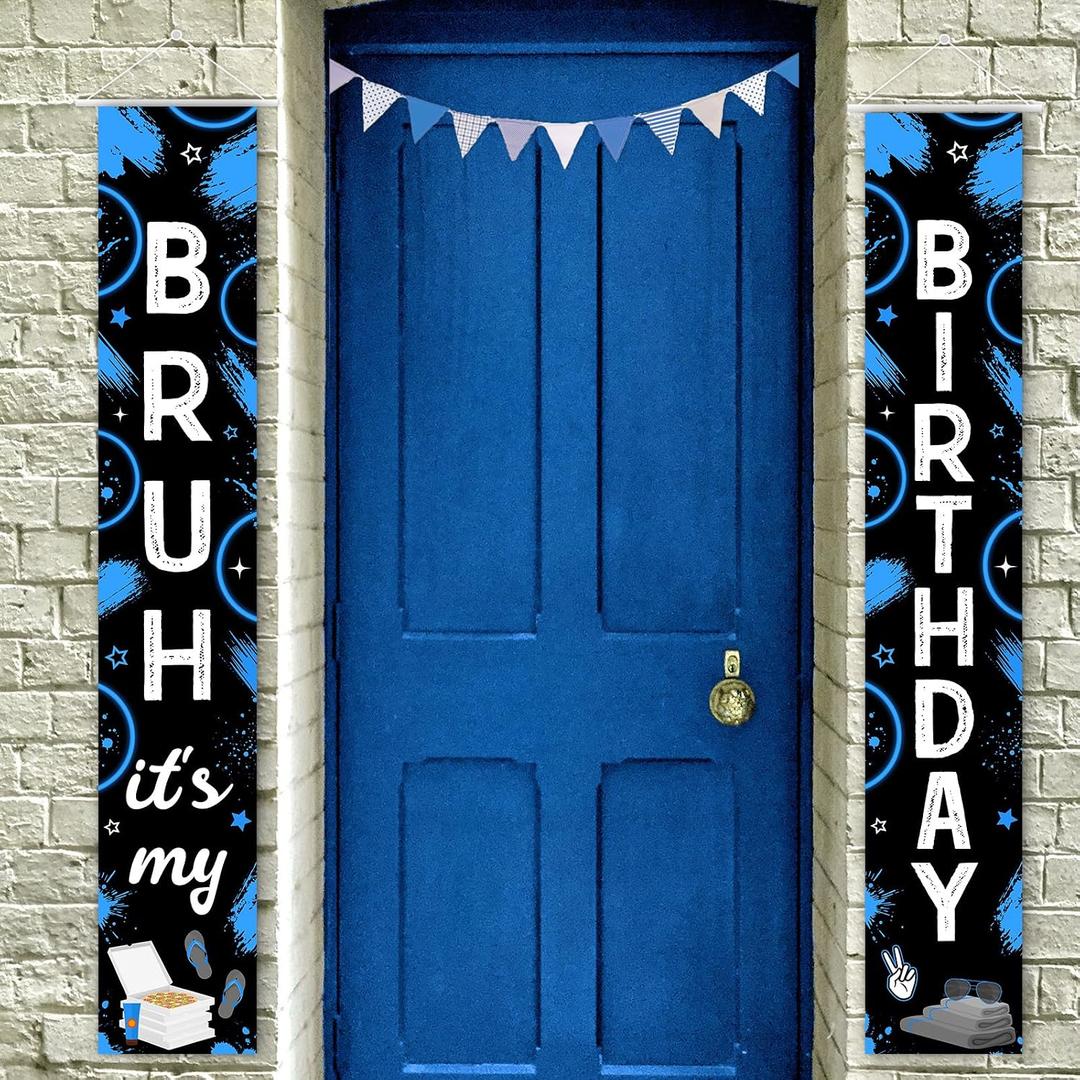 Bruh its My Birthday Decorations Bruh Its My Birthday Porch Banner Blue Black Teen Boy Door Banner Funny Happy Bday Porch Sign Decors for Teenager 12th 13th 14th Bday Boy