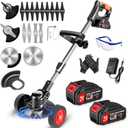 Electric Weed Wacker Eater Battery Powered 3 in 1 Cordless Weed Trimmer 2 21V Battery Operated with 4 Types Blades & Wheels, No-String Grass Trimmer/Lawn Edger/Brush Cutter for Garden Yard