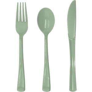 150 PCS Sage Green Plastic Silverware Heavy Duty Utensil Sets Include 50 Disposable Forks, 50 Knives, 50 Spoons for Birthday, Baby Shower, Picnic, Spring Party, Wedding