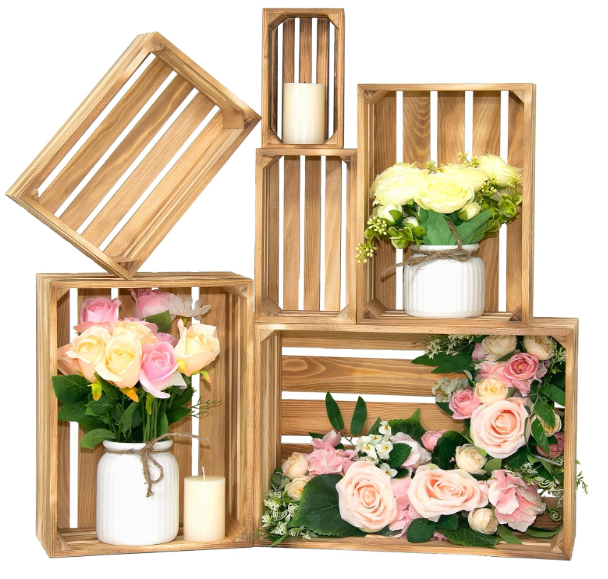 Wood Crates For Display,Rustic Crate Storage Decorative Boxes Set of 6.