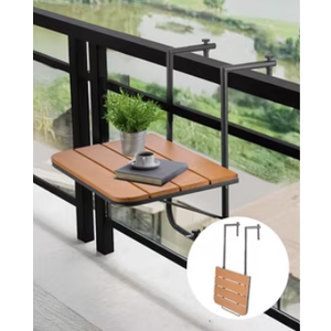 Folding Hanging Table Adjustable Balcony Railing Table Patio Deck, Wood