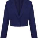 Cropped Blazer for Women Long Sleeve Notch Lapel Button Front Blazers Casual Work Office Cardigan Suit Jacket (Medium, Navy Blue)